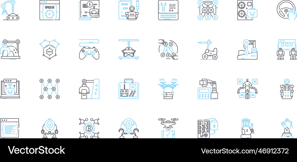 Automation engineering linear icons set robotics Automation engineering linear icons set robotics vector image