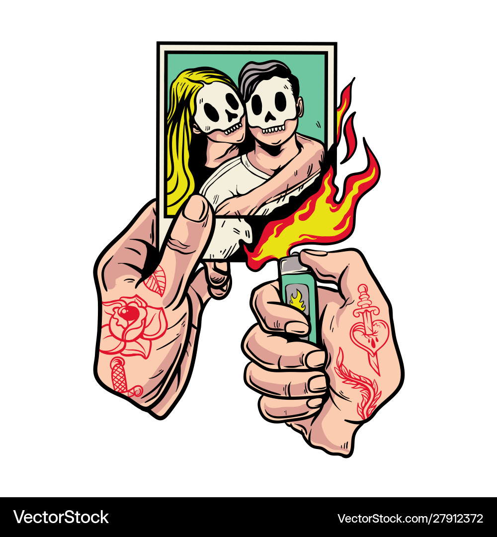 Burning Polaroid Hands vector image