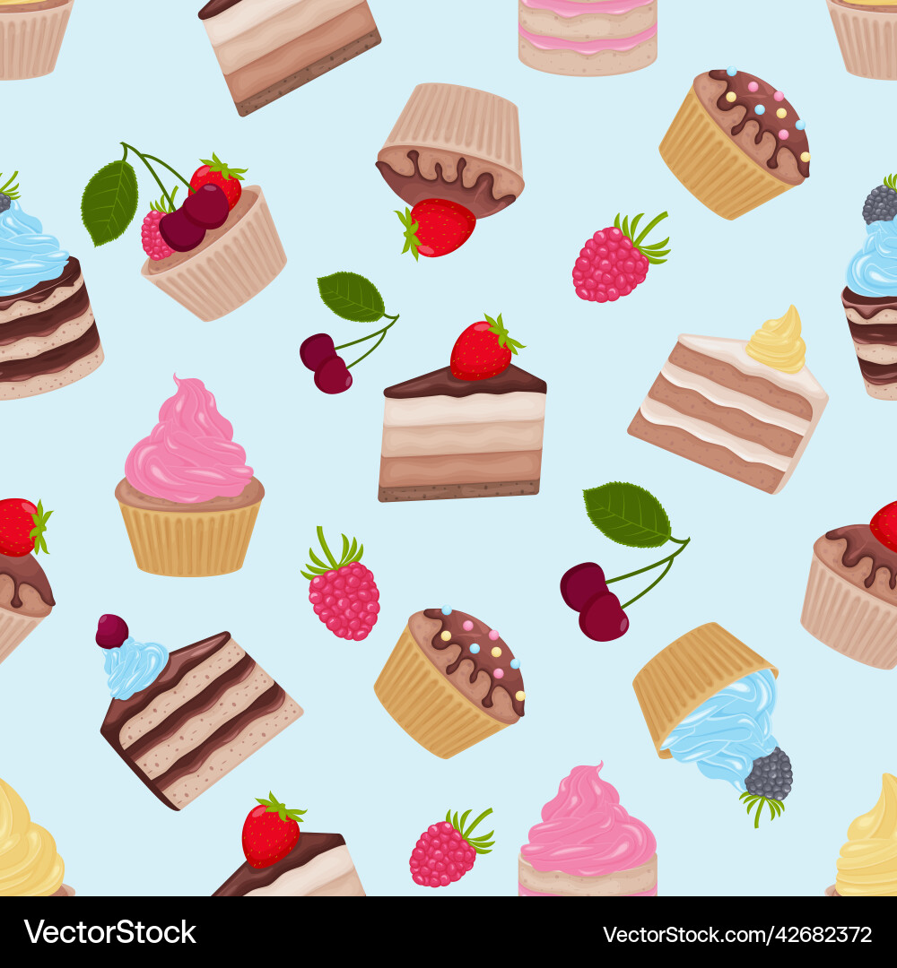 Cakes seamless pattern with the image of Vector Image