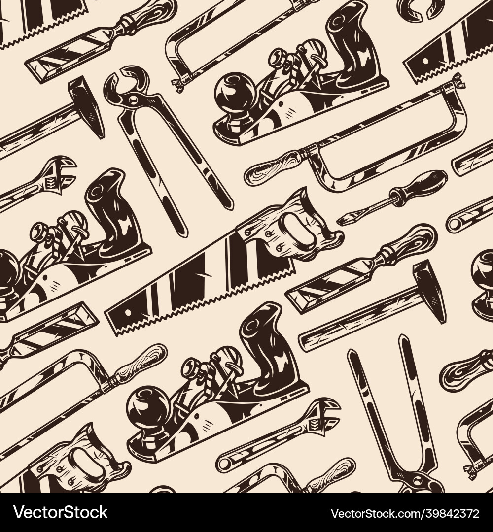 Carpenter tools vintage seamless pattern Carpenter tools vintage seamless pattern Vector Image