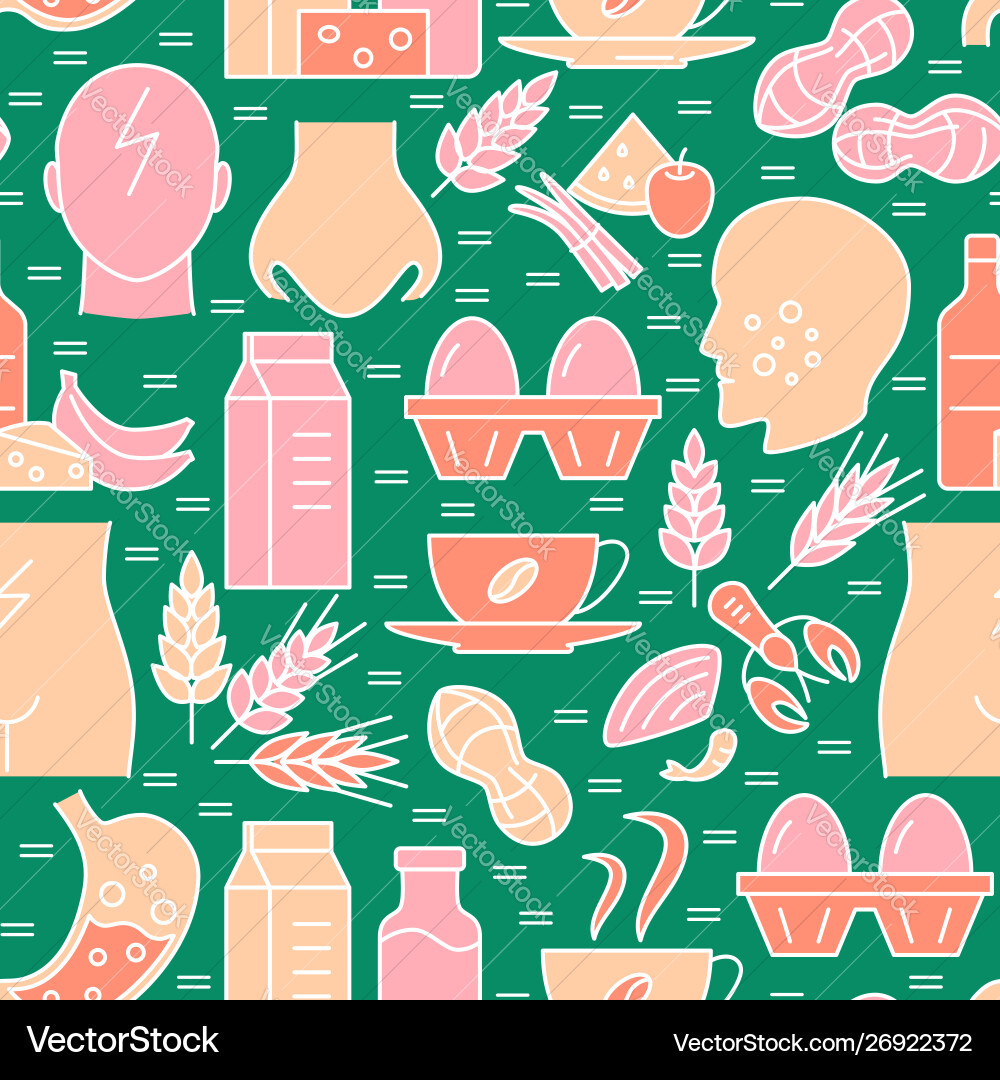 Food sensitivity seamless pattern in colored line Food sensitivity seamless pattern in colored line vector image