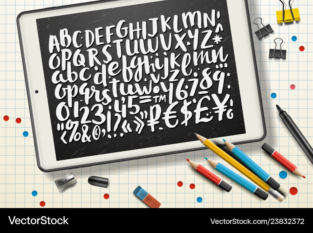 Handwritten brush letters symbols numbers Handwritten brush letters symbols numbers vector image