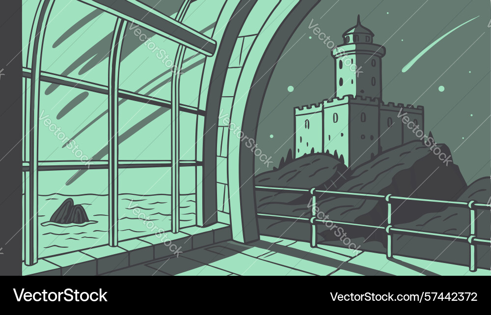 Lighthouse view from abstract window design vector image