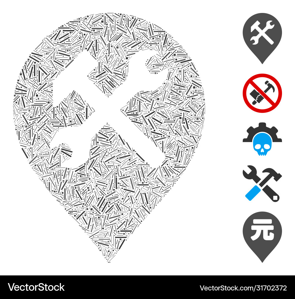 Line mosaic workshop map marker icon Vector Image