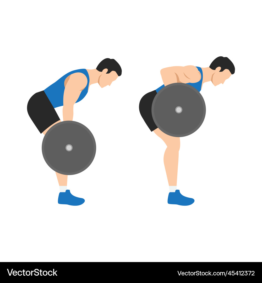 Man doing barbell bent over row exercise from side vector image
