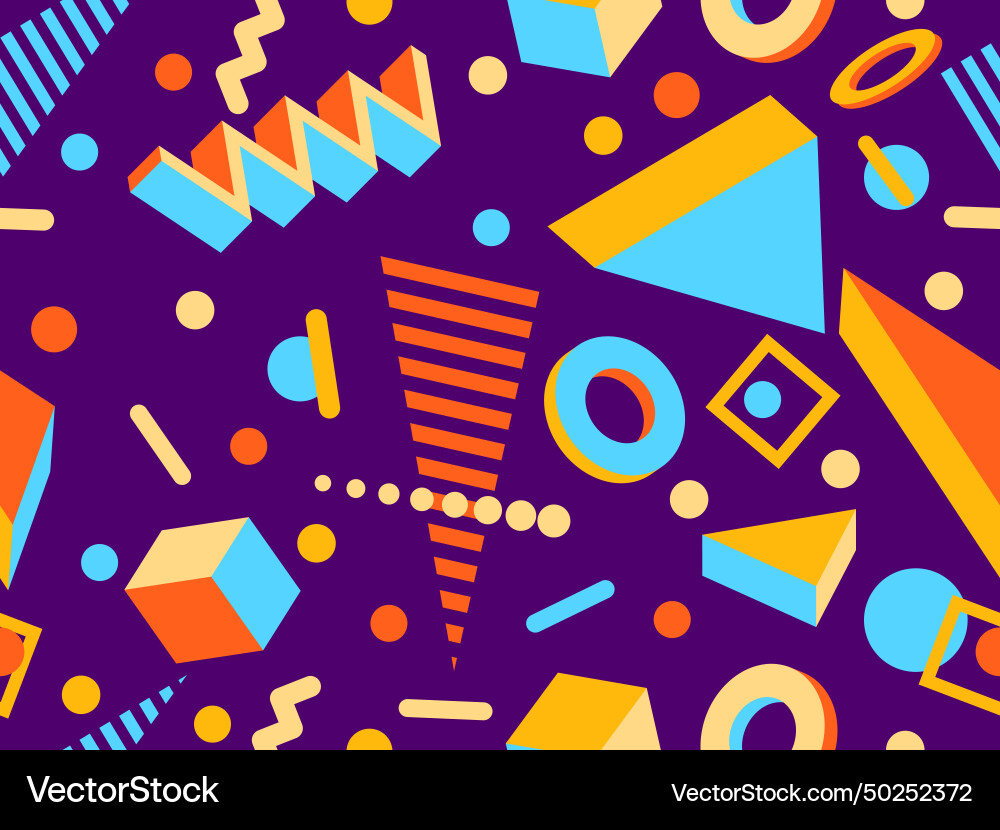 Memphis seamless pattern with 3d geometric shapes Memphis seamless pattern with 3d geometric shapes vector image