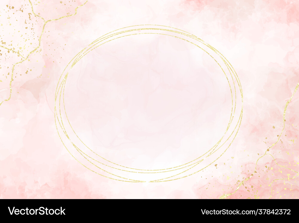 Pink liquid watercolor background with golden Pink liquid watercolor background with golden vector image
