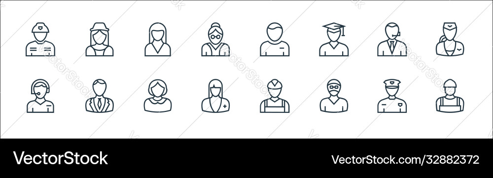 Professions line icons linear set quality Professions line icons linear set quality vector image
