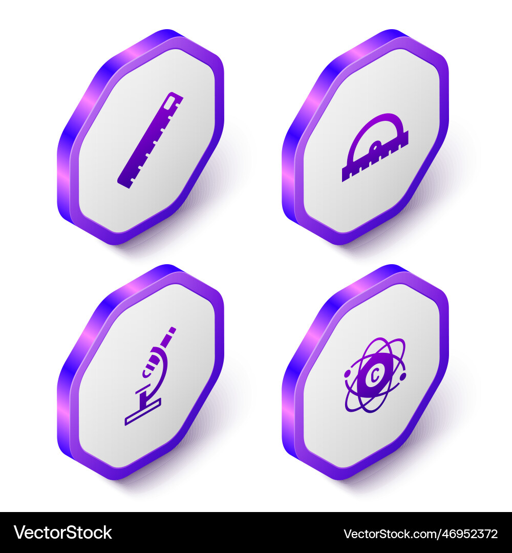 Set isometric ruler protractor grid microscope Set isometric ruler protractor grid microscope vector image