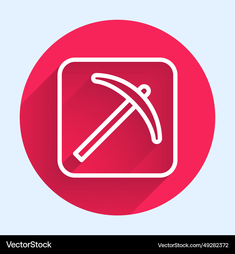 White line pickaxe icon isolated with long shadow White line pickaxe icon isolated with long shadow Vector Image