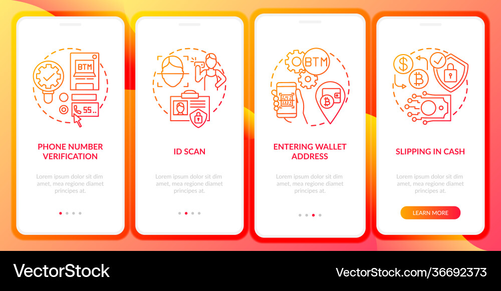 Bitcoin atm verification steps onboarding mobile Bitcoin atm verification steps onboarding mobile vector image