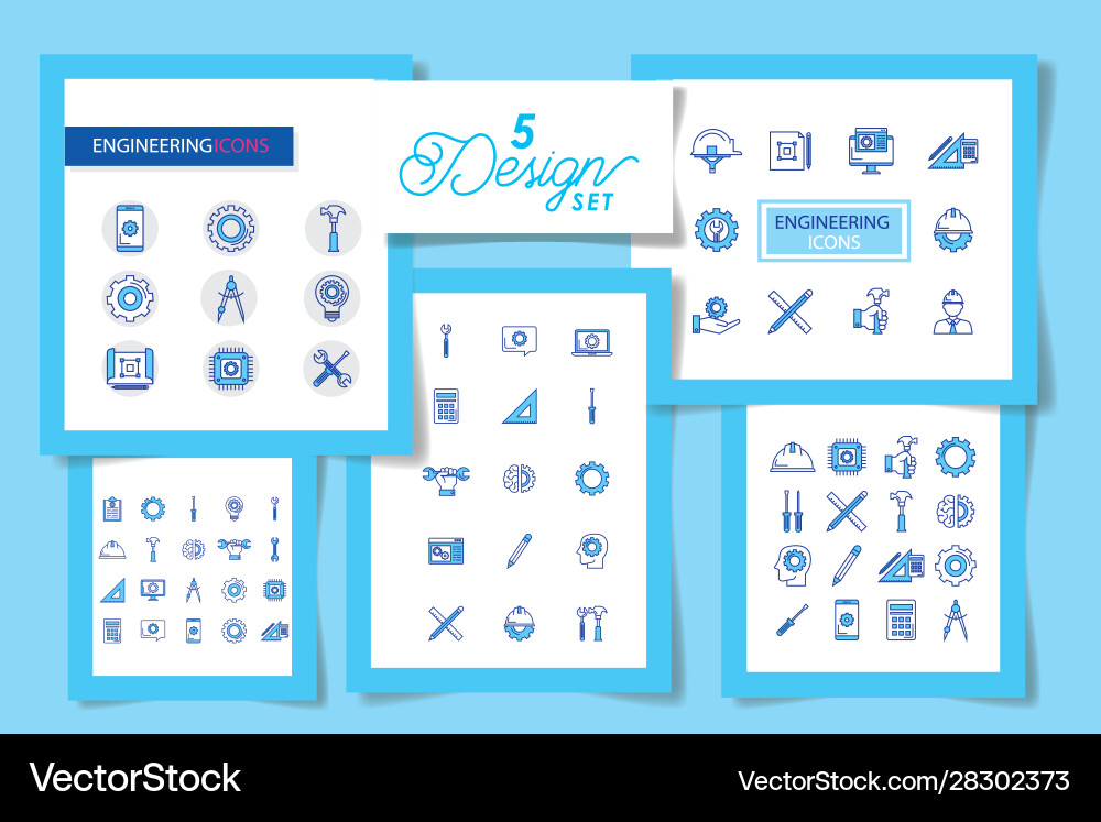 Bundle with set five designs engineering and tools Bundle with set five designs engineering and tools vector image