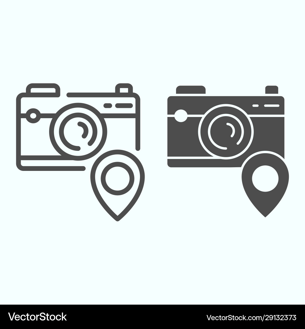 Camera with pin line and solid icon device Camera with pin line and solid icon device vector image