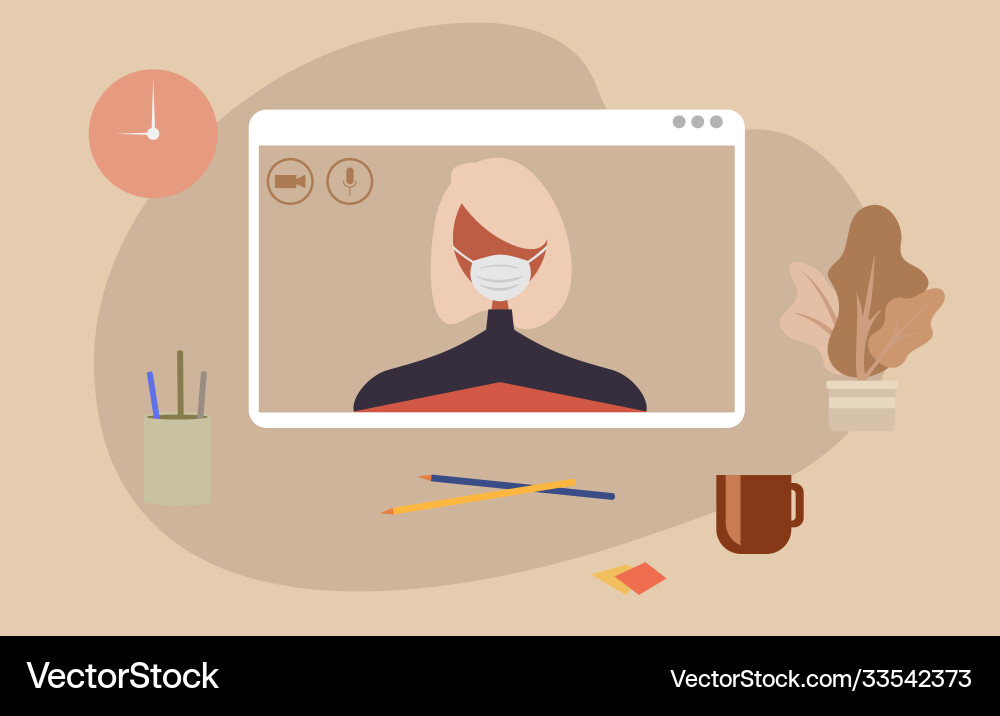 Character using a video call interface Character using a video call interface vector image