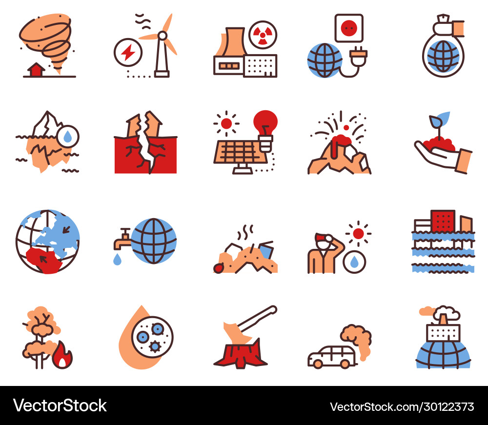 Climate change and global warming color linear Climate change and global warming color linear vector image
