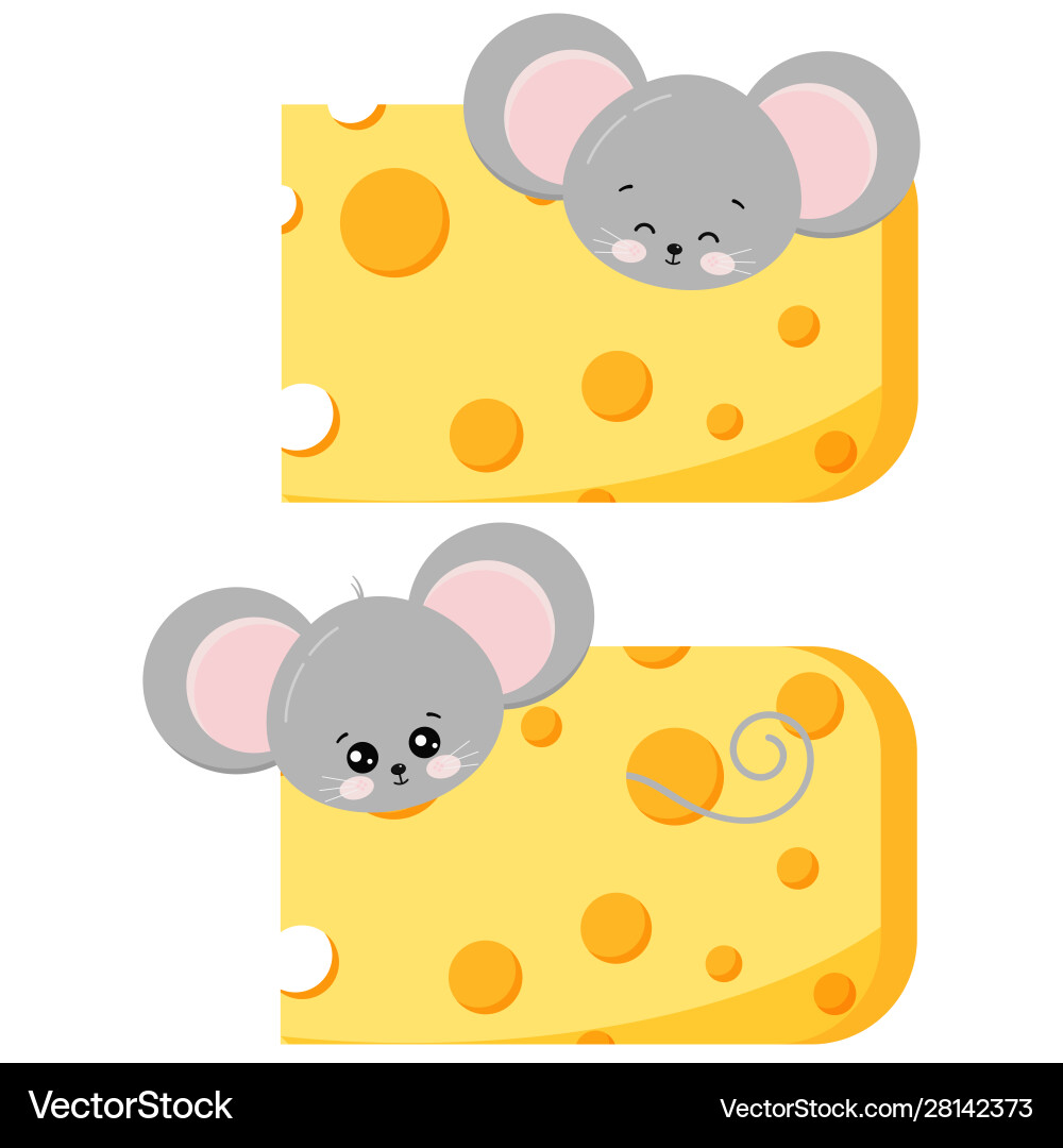 Cute mouse pick out cheese set isolated Cute mouse pick out cheese set isolated vector image