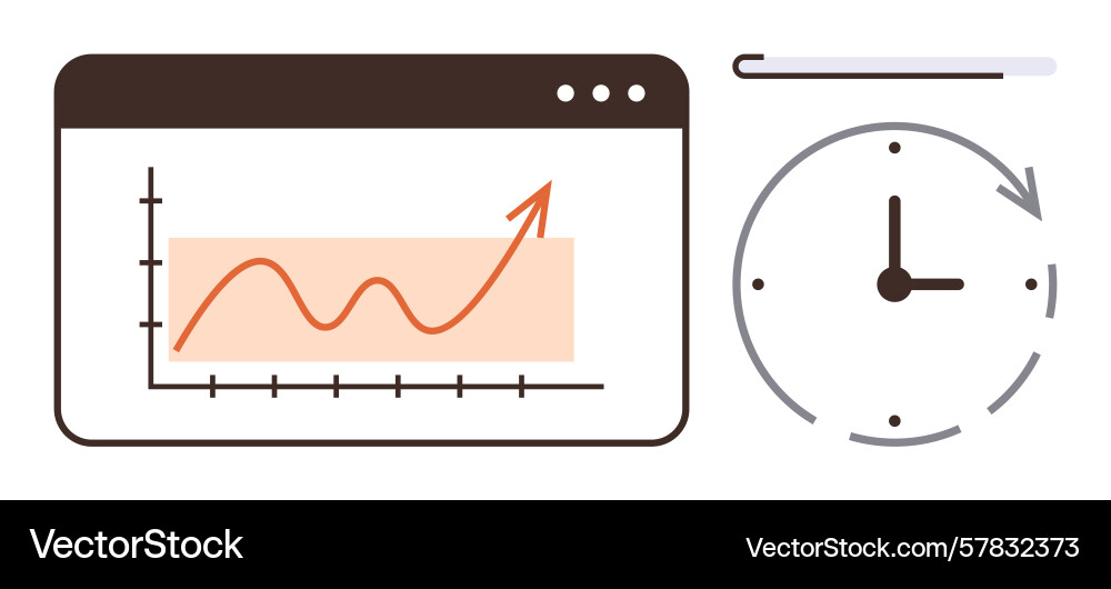 Data growth trend graph and clock representing Vector Image