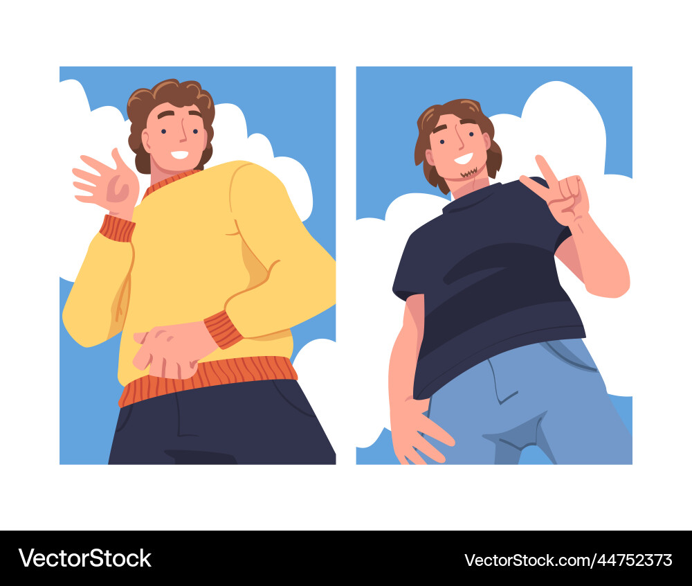 Man character standing looking from above friendly Man character standing looking from above friendly vector image
