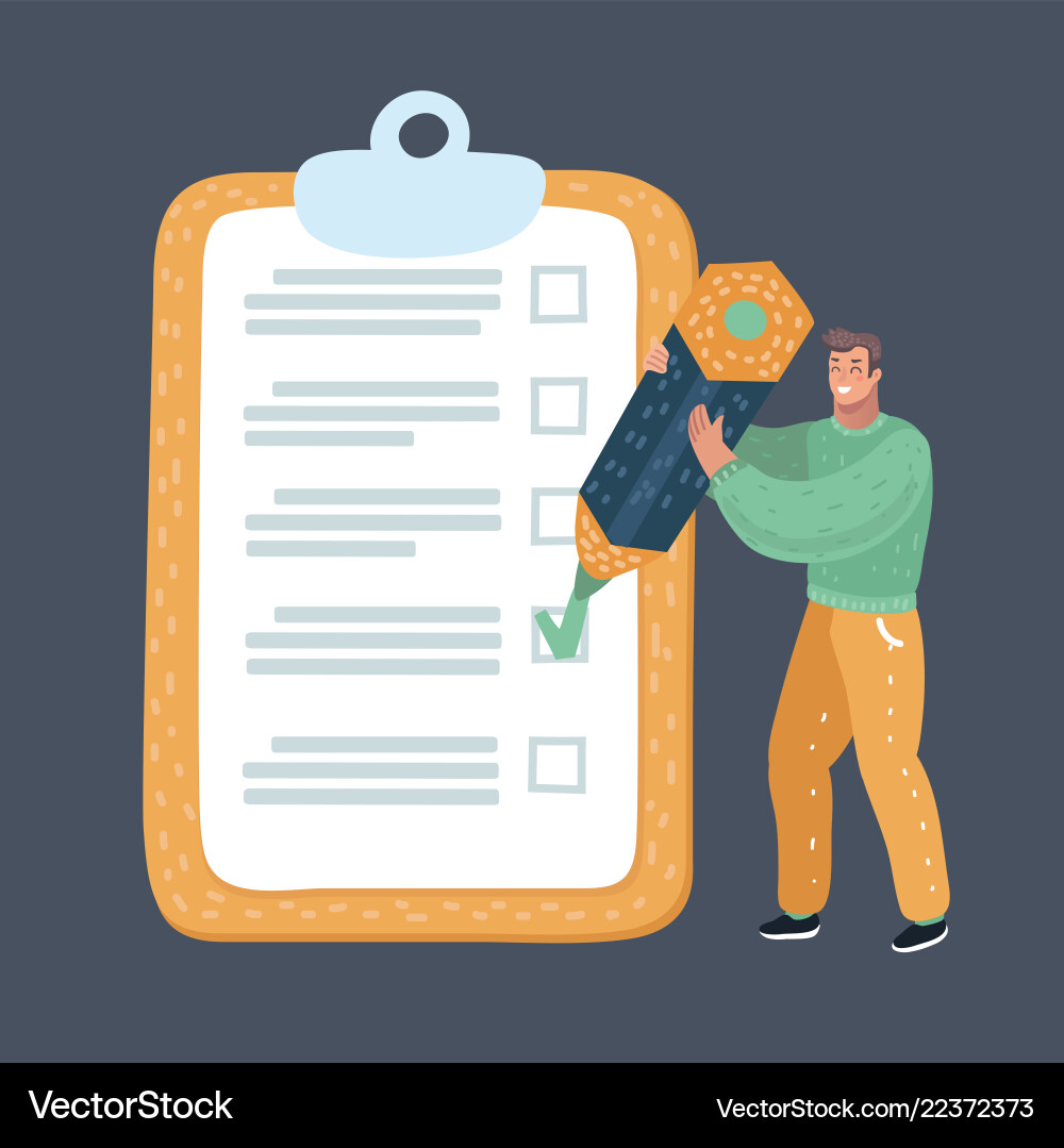 Man Marking Checklist on Paper Vector Image