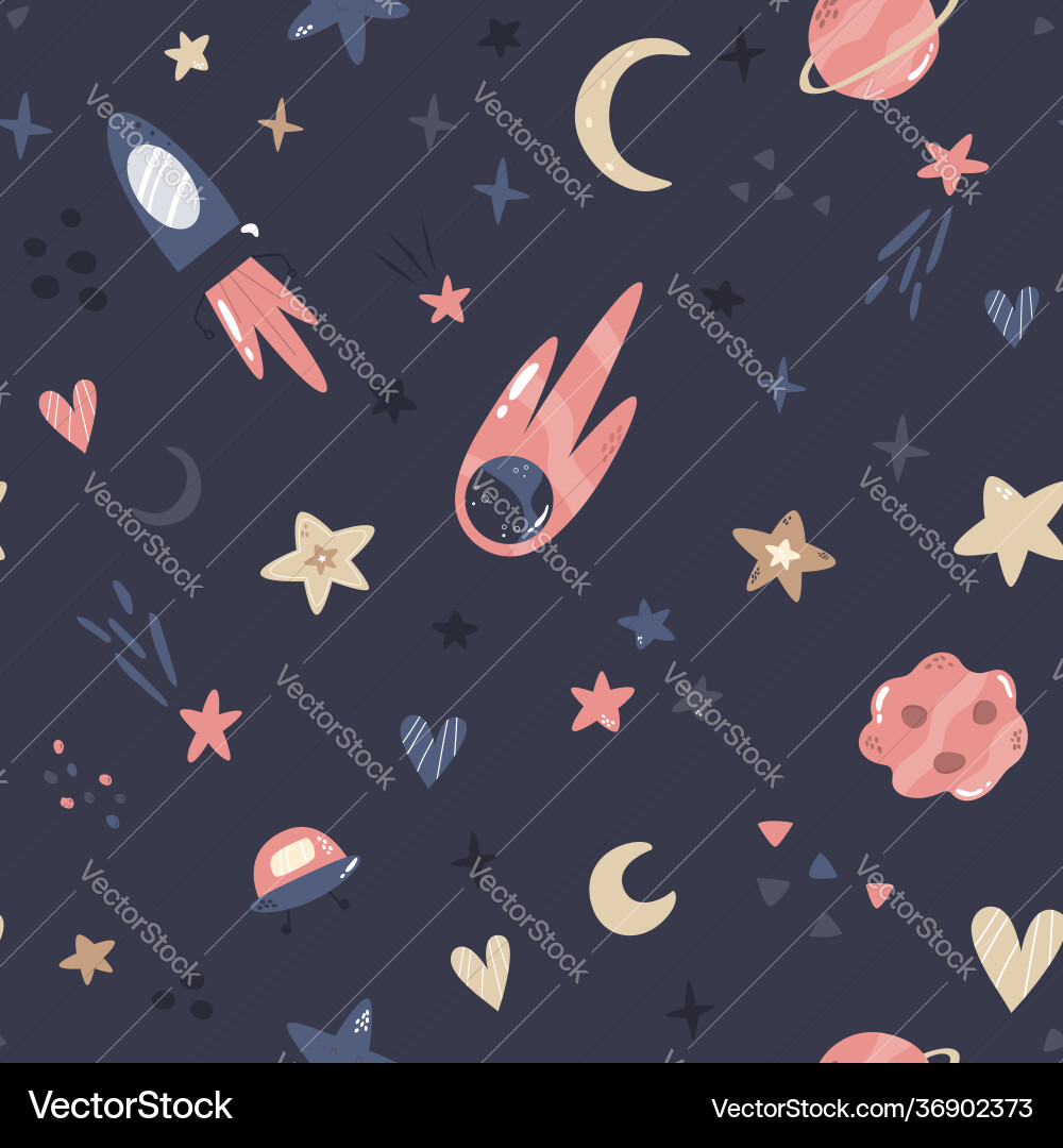 Seamless pattern with cosmic objects planets Seamless pattern with cosmic objects planets vector image