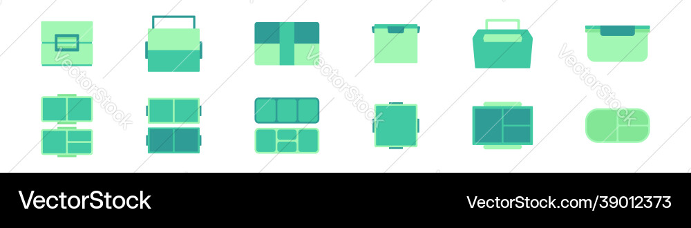 Set multicolored minimalistic lunchbox icons Set multicolored minimalistic lunchbox icons vector image