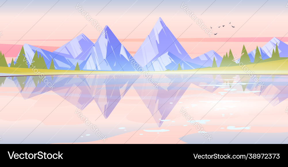 Sunrise landscape with lake mountains and trees Sunrise landscape with lake mountains and trees vector image