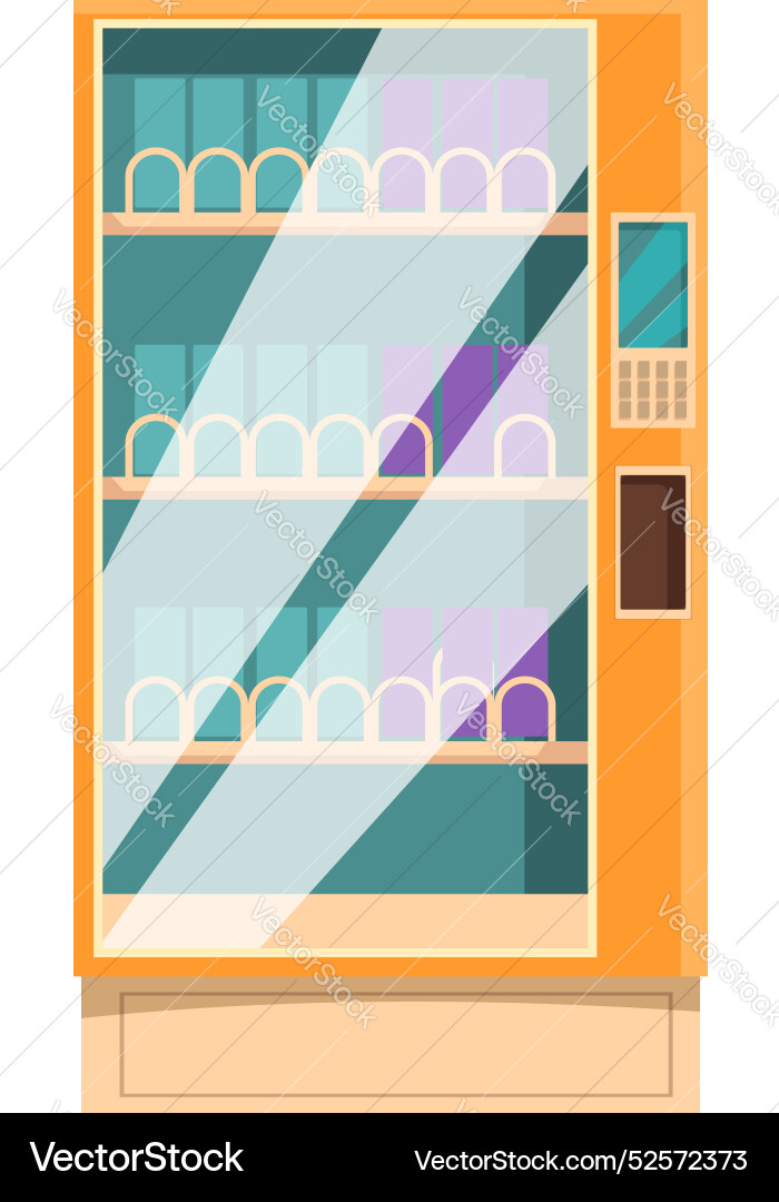 Vending machine full of snacks displaying vector image