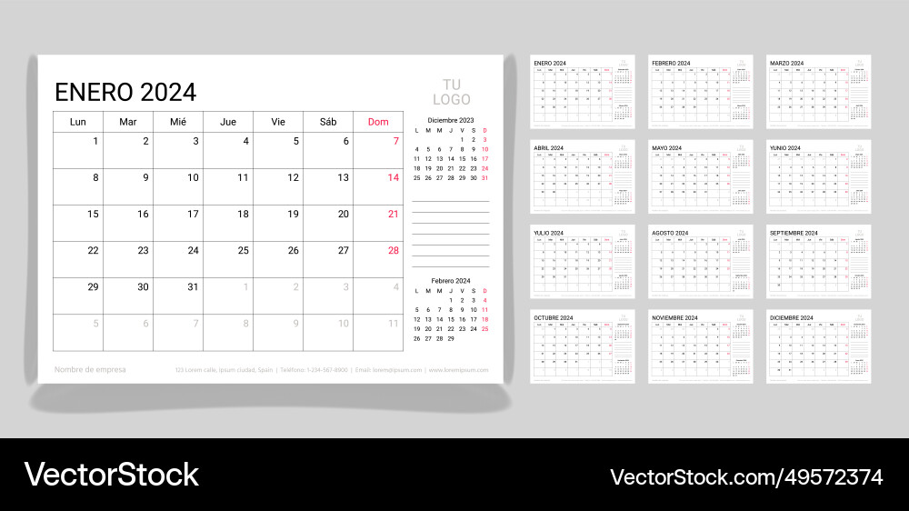 2024 spanish calendar planner layout for year 2024 spanish calendar planner layout for year vector image