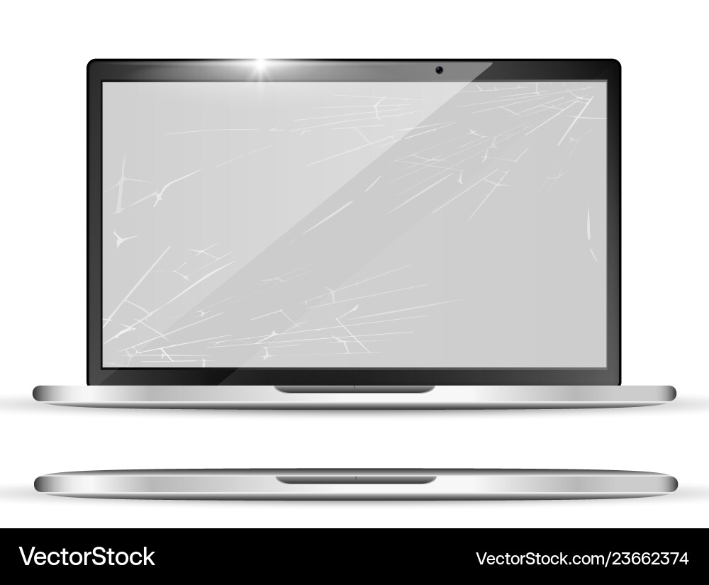 3d realistic broken screen - notebook with cracks 3d realistic broken screen - notebook with cracks vector image