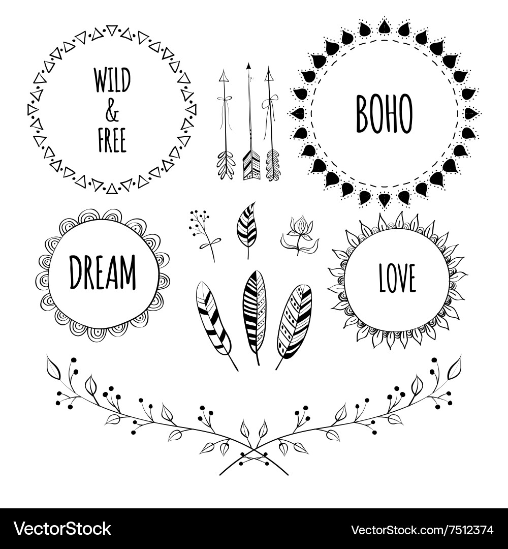 Boho Frames & Hand Drawn Elements vector image