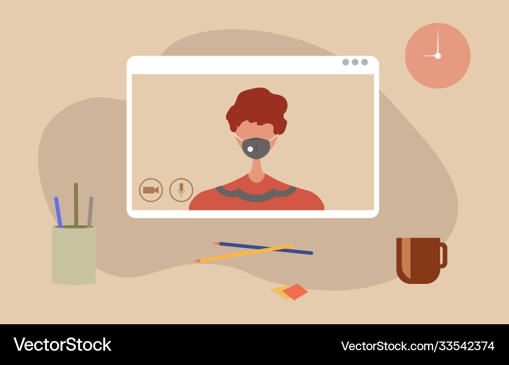 Character using a video call interface Character using a video call interface vector image