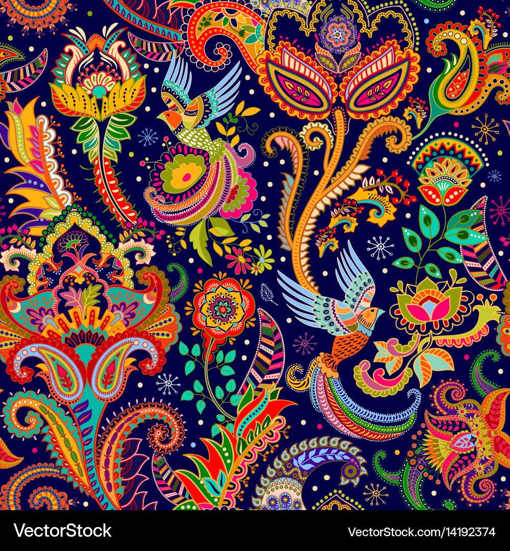 Indian Paisley Floral Backdrop Vector Image