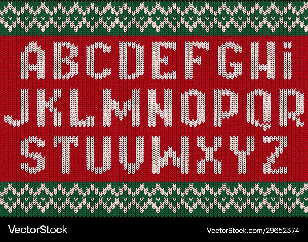 Knitted font christmas alphabet for party sweater Knitted font christmas alphabet for party sweater vector image