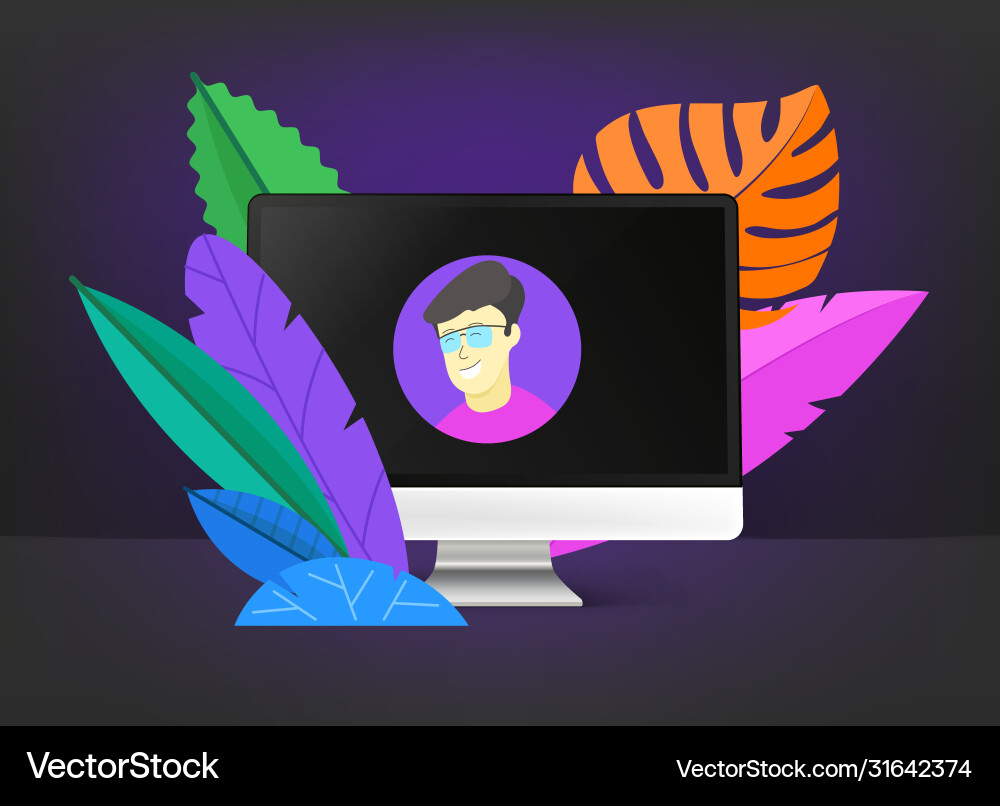 Modern computer on black background internet call vector image