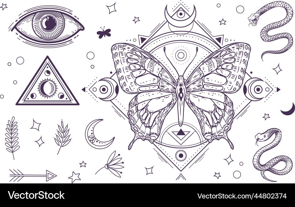 Mystic magical elements tattoo graphic design Mystic magical elements tattoo graphic design vector image