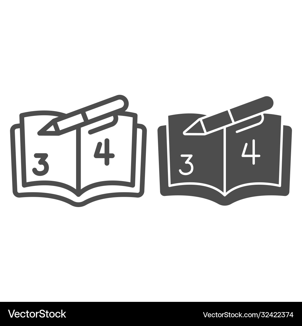 Notebook with pen and grades line solid icon Vector Image