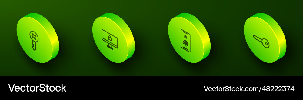 Set isometric line wrong key lock computer Set isometric line wrong key lock computer vector image