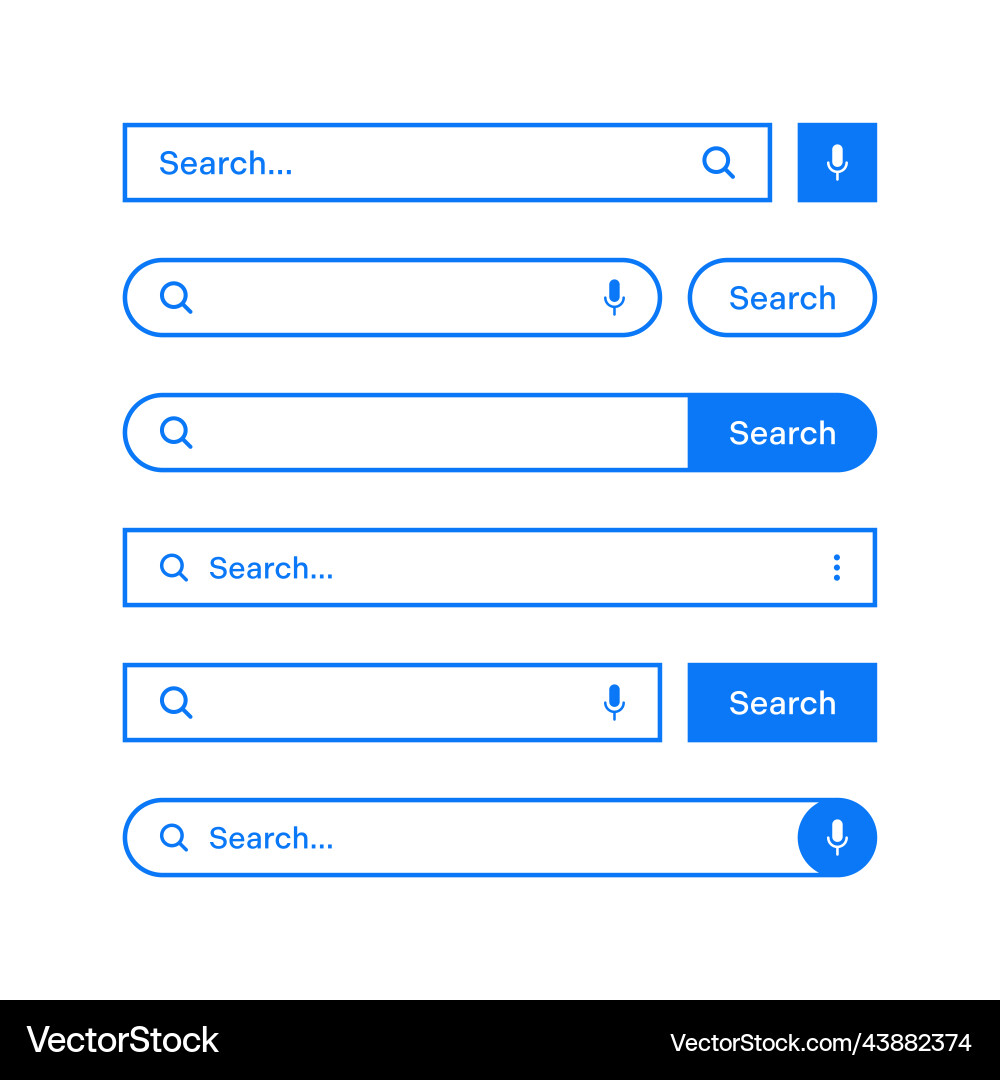Various search bars with outline border internet Various search bars with outline border internet vector image