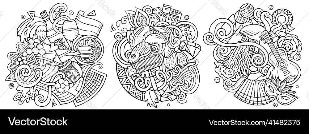 Argentina cartoon doodle designs set