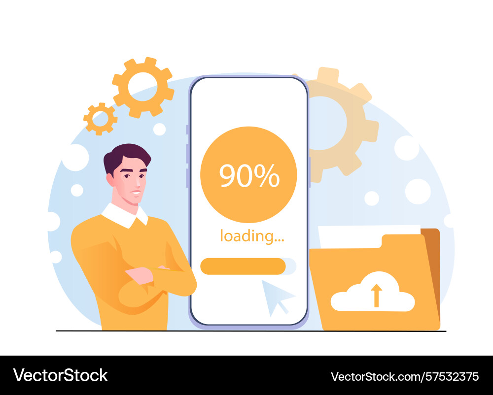 Mobile upload progress with man icon Mobile upload progress with man icon vector image