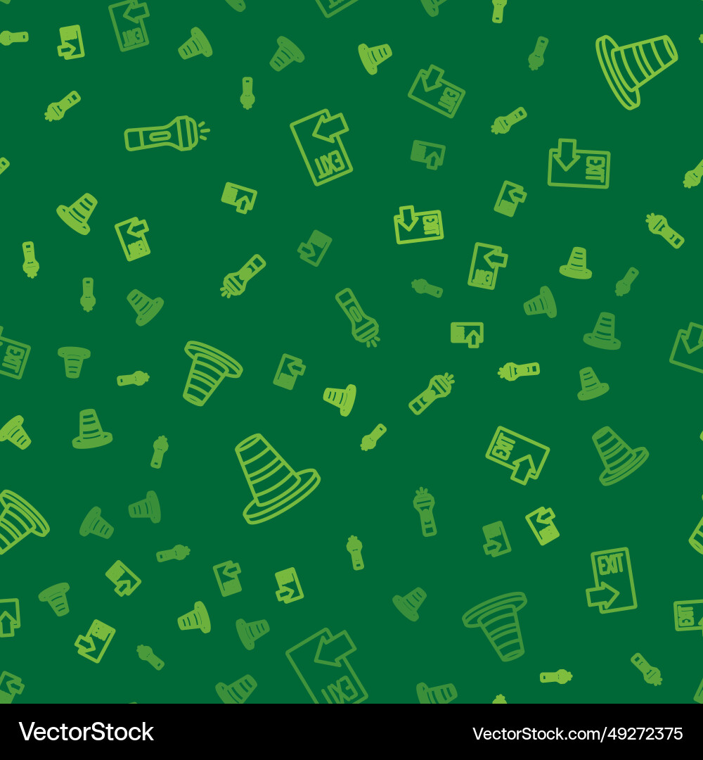 Set line flashlight traffic cone and fire exit Set line flashlight traffic cone and fire exit vector image