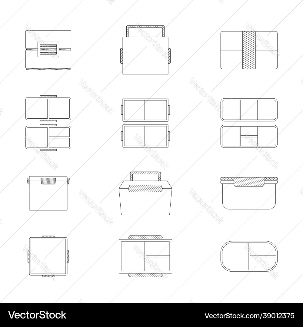 Set linear minimalistic lunchbox icons Set linear minimalistic lunchbox icons vector image
