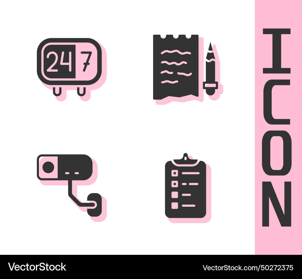 Set shopping list clock 24 hours security camera Set shopping list clock 24 hours security camera vector image