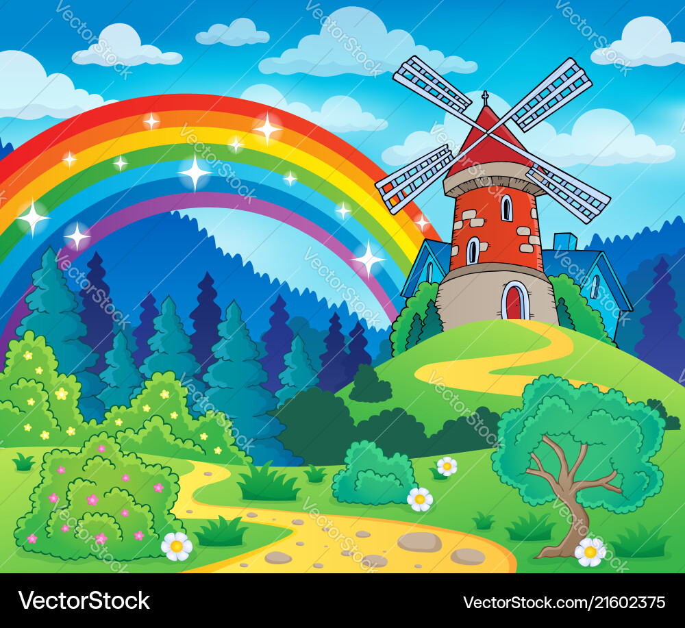 Spring theme with windmill Spring theme with windmill Vector Image