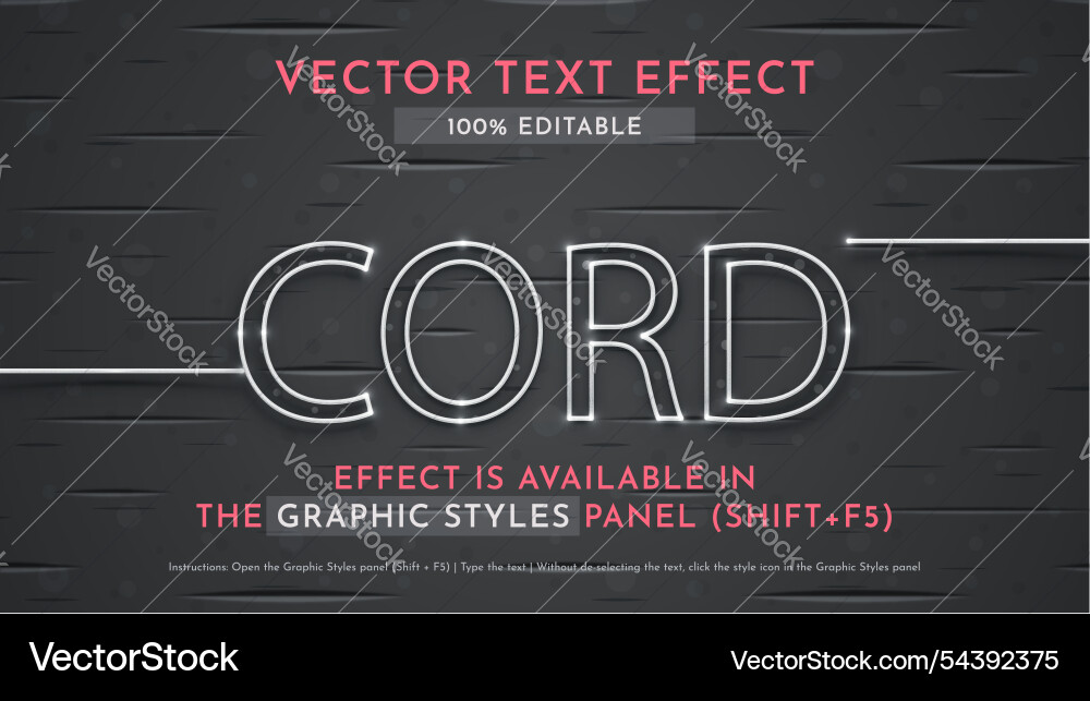 White Cord Text Effect - Editable Style Vector Image