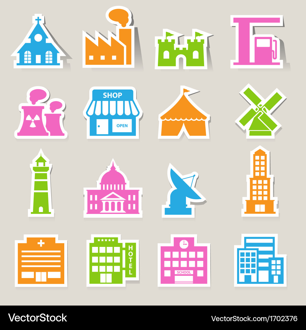 Building Icon Set - Diverse Structures vector image