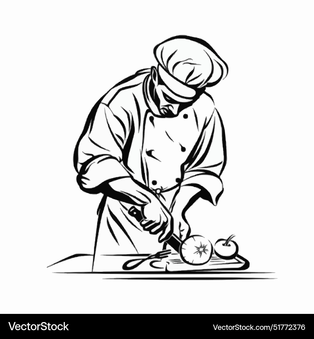 Chef slicing ingredients on cutting board - detail