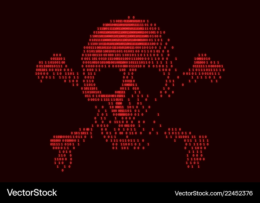 Digital skull and crossbones on binary code Digital skull and crossbones on binary code vector image