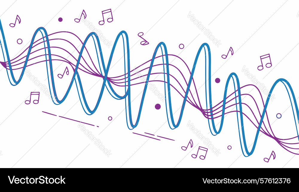 Dynamic abstract waveform with musical notes vector image