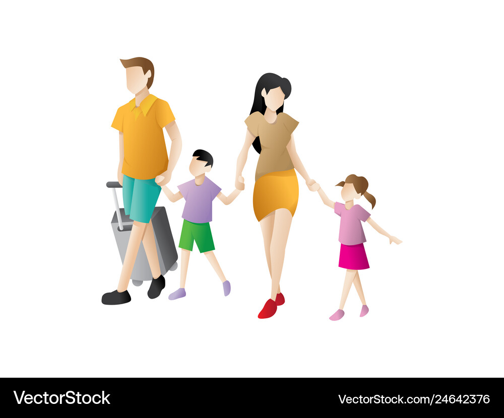 Eltern mit Kindern gehen im Urlaub Eltern mit Kindern gehen im Urlaub vektorbild